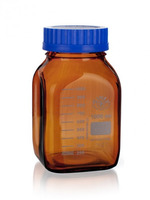Reagent bottle, brown, square, blue cap, GL 80, 500 ml, SIMAX