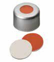 Uzávěr krimplovací hlíník s otvorem,ND8, septum guma červená/PTFE béžová, 45°, šířka 1mm, bal.100ks