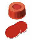 Uzávěr šroubovací PP s otvorem,ND9, červený, septum PTFE červený/silikon bílý/PTFE červený, 45°,  šířka 1,0mm, bal.100ks