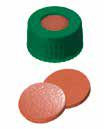 Uzávěr šroubovací PP s otvorem,ND9, zelený, septum guma červenoor./ TEF transparent, 60°,  šířka 1,0mm, bal.100ks