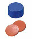 Uzávěr šroubovací PP,ND9, modrý, septum guma červenoor./TEF transparent, 60°,  šířka 1,0mm, bal.100ks