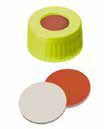 Uzáver skrutkovací PP s otvorom, ND9,  žltý,  septum guma červená/PTFE béžový,  45°,   šírka 1, 0mm,  bal.100ks
