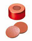 Uzávěr krimplovací Al s otvorem,ND11, červený, septum guma červenoor./Butyl červený/TEF transparent,  IM Quality, 60°,  šířka 1,0mm, bal.100ks
