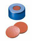 Uzávěr krimlovací Al s otvorem,ND11, modrý, septum guma červenoor./Butyl červený/TEF transparent,  IM Quality, 60°,  šířka 1,0mm, bal.100ks