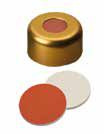 Uzávěr krimplovací Al s otvorem,ND11, zlatý, septum guma červená/PTFE béžový,  IM Quality, 45°,  šířka 1,0mm, bal.100ks