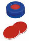 Uzávěr zaklapávací PE s otvorem, modrý, tvrdý, ND11, septum PTFE červený/silikon bílý/PTFE červený, 45°,  šířka 1,0mm, bal.100ks