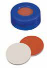 Uzávěr zaklapávací PE s otvorem, modrý, tvrdý, ND11, septum guma červená/PTFE béžový, 45°,  šířka 1,0mm, bal.100ks