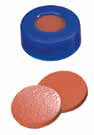 Uzávěr zaklapávací PE s otvorem, modrý, měkký, ND11, septum kaučuk červenoor./TEF transparent, 60°,  šířka 1,0mm, bal.100ks