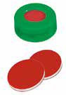 Uzávěr zaklapávací PE s otvorem, zelený, tvrdý, ND11, septum PTFE červený/silikon bílý/PTFE červený, 45°,  šířka 1,0mm, bal.100ks