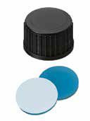 Uzávěr šroubovací PP, ND18, černý, septum silikon modrý transparent/PTFE bílý, 45°,  šířka 1,7mm, bal.100ks