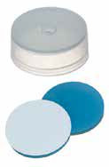 Uzávěr PE s otvorem, ND20, septum silikon modrý transparent/PTFE bílý, 45°,  šířka 1,3mm, bal.100ks