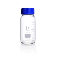 Fľaša širokohrdlá, číra, GLS 80, modrý skrutkovací uzáver s vylievacím krúžkom (PP), 1000 ml, DWK