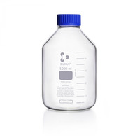 Fľaša širokohrdlá, číra, GLS 80, modrý skrutkovací uzáver s vylievacím krúžkom (PP), 5000 ml, DWK