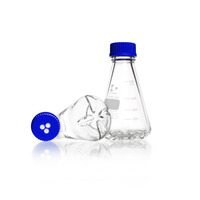 Culture flask according to Erlenmeyer flask, 4 notches in the bottom, GL 45, complete with screw cap with membrane, 250 ml, DWK