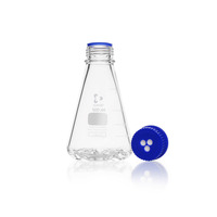 Erlenmeyer flask, culture flask, 4 bottom notches, GL 45, complete with screw cap with membrane, 500 ml, DWK