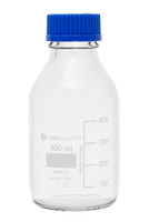 Láhev laboratorní, skleněná, čirá, 500 ml, GL45, s modrým PP šroubovacím uzávěrem a nalévacím kroužkem, dle ISO 4796-1, (bal. 10 ks), LABSOLUTE®