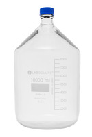 Láhev laboratorní, skleněná, čirá, 10000 ml, GL45, s modrým PP šroubovacím uzávěrem a nalévacím kroužkem, dle ISO 4796-1, (bal. 1 ks), LABSOLUTE®