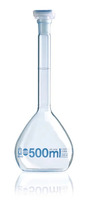 Volumetric flask, borosilicate, blue graduation, plastic stopper, 500 ml, BRAND, (pack. of 2 pcs)