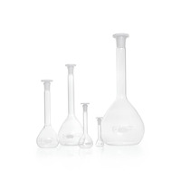 Volumetric flask, SJ 12/21, white graduation with one line, class A with batch certificate, octagonal stopper (PE), 100 ml, DWK