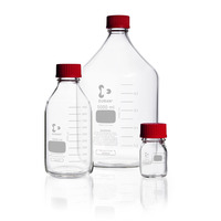 Láhev reagenční kulatá, čirá, GL 45, s červeným uzávěrem (PBT) a vylévacím kroužkem (ETFE), 250 ml, DWK