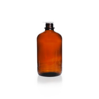 Storage bottle round, brown, narrow neck, GL45, with pouring ring and dust cap, 2500 ml, DWK