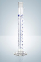 Valec odmerný vysoký, tr. A, certifikát konformity a šarže, modrá graduácia, 250 ml, NZ 29/32,sklenená zátka