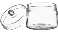 Glass container, overhanging lid and round knob, 100 x 100 mm