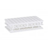 Multistand rack "Plus", for sample tubes with diameter 12 - 18 mm, PP, autoclavable, 5 x 10 positions, 115 x 200 x 50 mm, white color, RATIOLAB