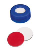 Snap ring cap ND11, PE, hard version, blue, 6 mm centre hole, septa silicone white/PTFE red, Ultraclean, 1,3 mm, 45° shore A, (pack. of 100 pcs), LABSOLUTE®