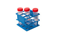 Test tube rack, for 3 x 3 tubes dia. 30 mm, blue, 109 x 84 x 109 mm, (pack. of 1 pc), LABSOLUTE®