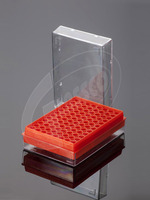 Box for microtubes, PC, with lid, for 64 1.5 ml tubes