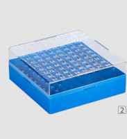 Kryobox pro kryozkumavky 1,2 - 2 ml, PC,  mřížka 10 x 10, 132 x 132 x 52 mm, modrý, bal. 5 ks, RATIOLAB